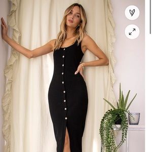 Lulus Black Ribbed Button-Front Midi Dress